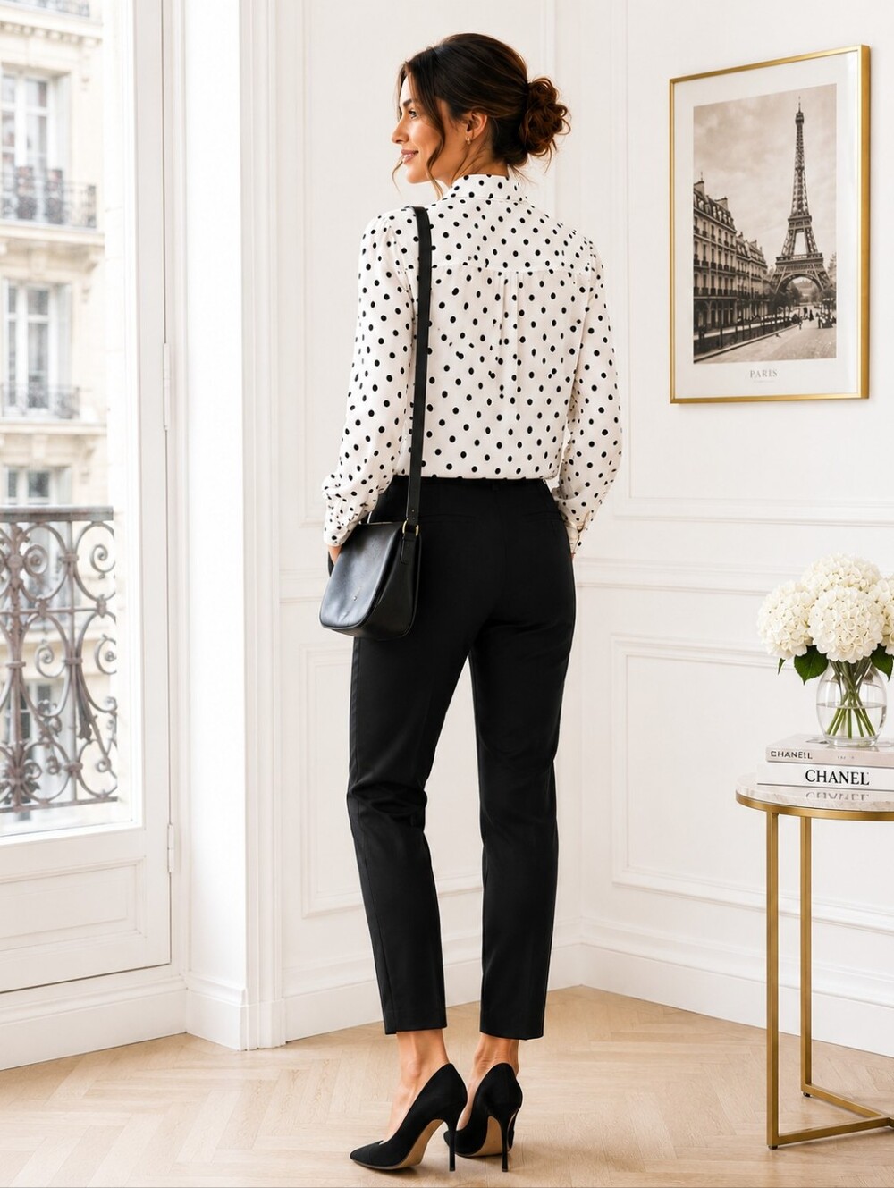 Black & White Polka Dot Tie Neck Long Sleeve Blouse | SizeXL | Parisian Chic - Picture 2 of 8